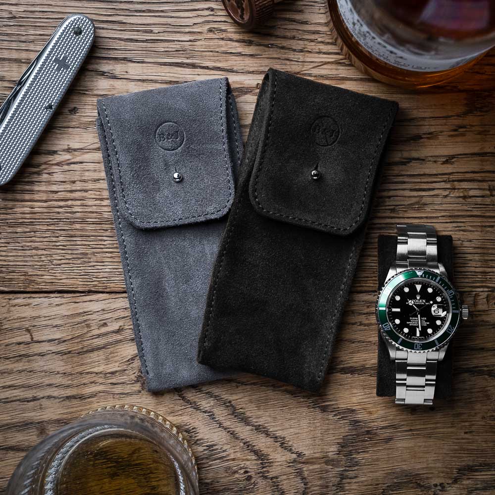 True Black Suede Watch Pouch